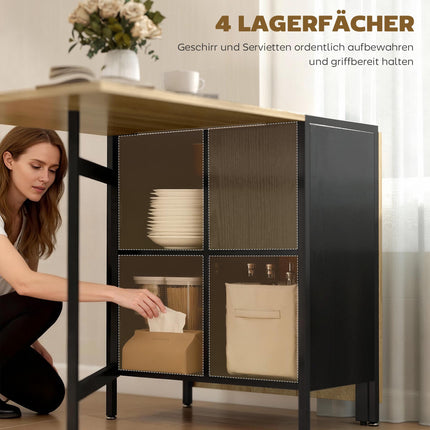 Klappbarer Esstisch mit Ablagen, dunkles Holz & Schwarz
