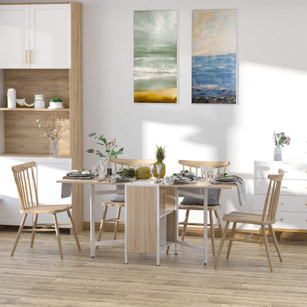Table de salle à manger pliante avec étagères, chêne et blanc, 169 x 60 x 75 cm