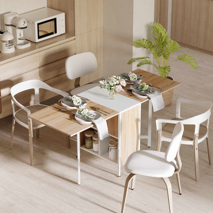 Table de salle à manger pliante avec étagères, chêne et blanc, 169 x 60 x 75 cm
