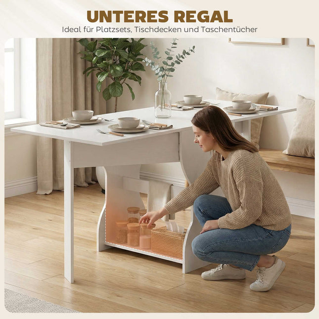 Table de salle à manger pliante avec rangement, 2 à 4 couverts, blanche, 160 x 60 x 75 cm