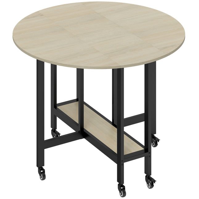 Table de salle à manger pliante à roulettes, en bois naturel, gain de place