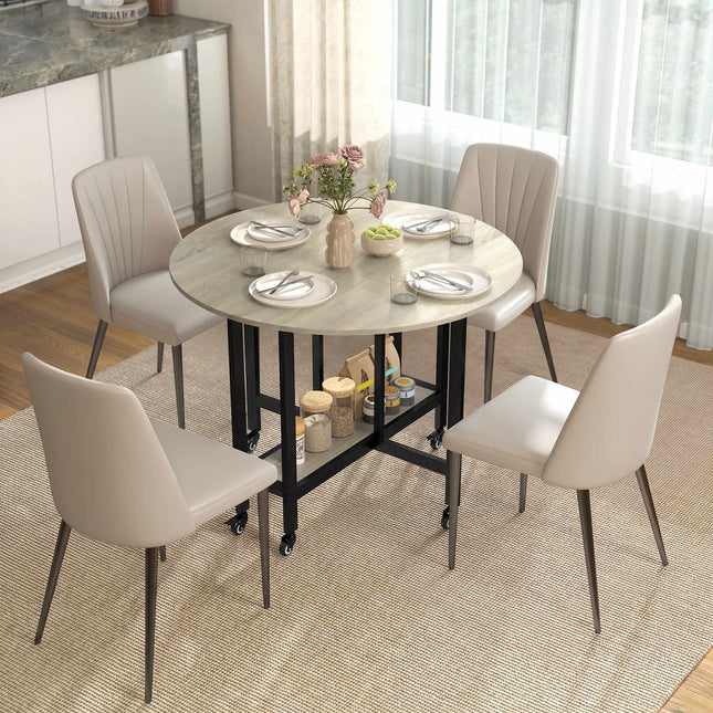 Table de salle à manger pliante à roulettes, en bois naturel, gain de place