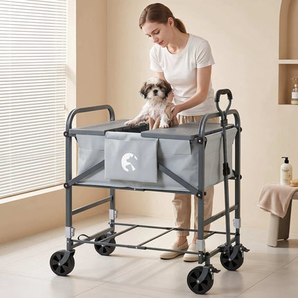 Chariot de bain pliable pour chien avec hauteur réglable et roues