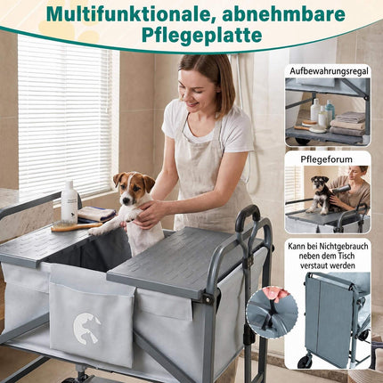 Chariot de bain pliable pour chien avec hauteur réglable et roues
