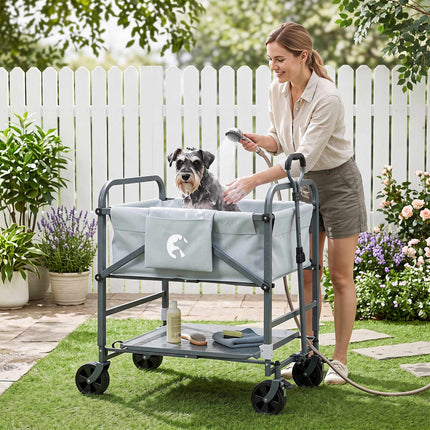 Chariot de bain pliable pour chien avec hauteur réglable et roues