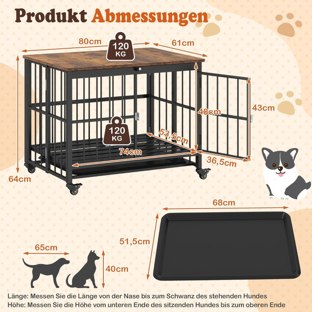 Cage pliable pour chien avec roulettes et plateau amovible