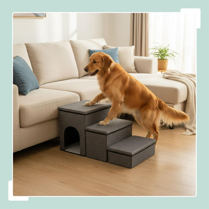 Escalier pliable pour chien, 3 marches avec rangement