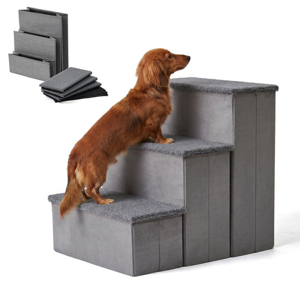 Escabeau pliable pour chien avec rangement, taille moyenne, gris