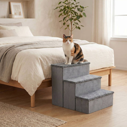 Escabeau pliable pour chien avec rangement, taille moyenne, gris