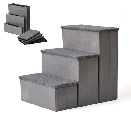 Escabeau pliable pour chien avec rangement, taille moyenne, gris