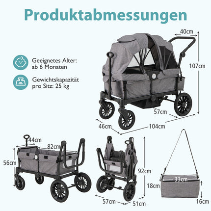 Poussette double pliable avec poignée réglable, grise