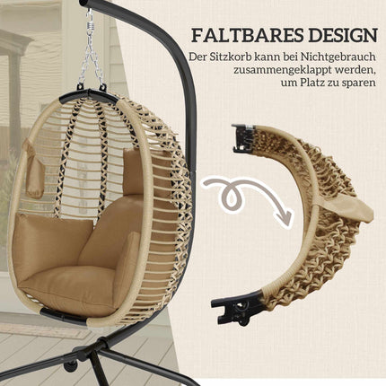 Faltbarer eiförmiger Hängesessel mit Gestell, Beige