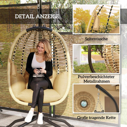 Faltbarer eiförmiger Hängesessel mit Gestell, Beige