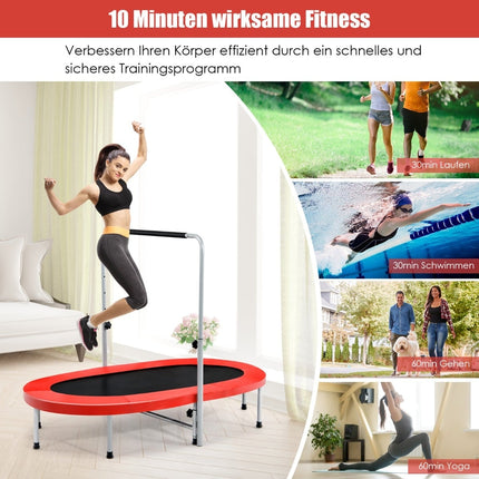Zusammenklappbares Fitness-Trampolin mit verstellbarem Griff, Rot, 150 kg Tragkraft