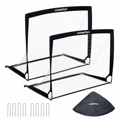 Faltbares Fußballtore-Set, Schwarz, mit Tragetasche