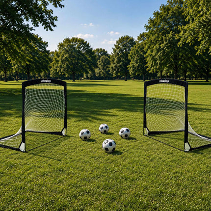 Faltbares Fußballtore-Set, Schwarz, mit Tragetasche