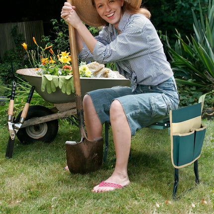 Genouillère et siège de jardin pliables avec coussin en EVA et sac à outils
