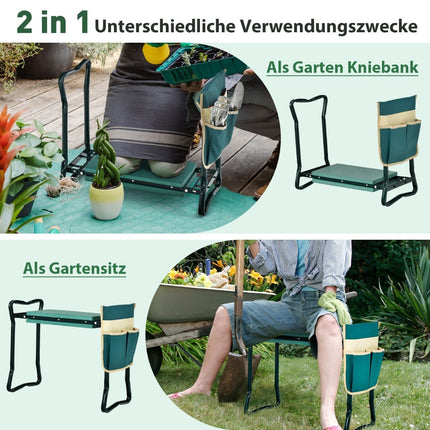 Genouillère et siège de jardin pliables avec coussin en EVA et sac à outils