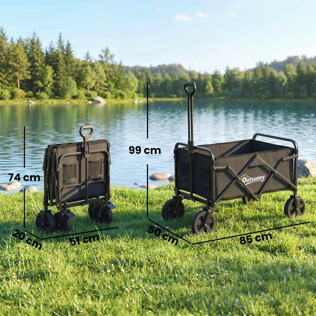 Chariot de jardin pliable avec poignée réglable, noir, capacité de 80 kg