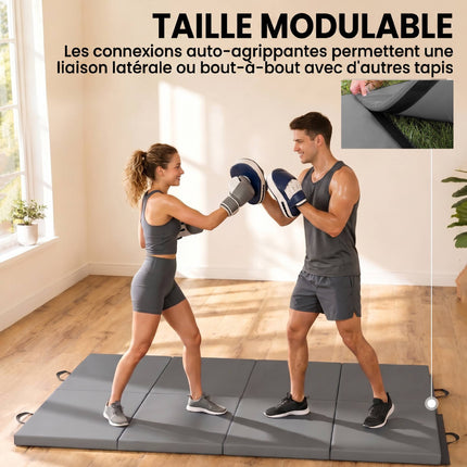 Tapis de gym pliable avec poignées, gris, 180 x 80 x 5 cm
