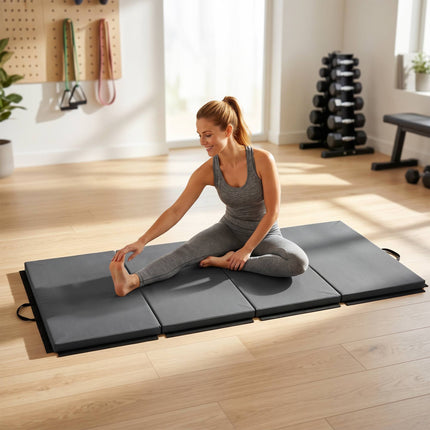 Tapis de gym pliable avec poignées, gris, 180 x 80 x 5 cm
