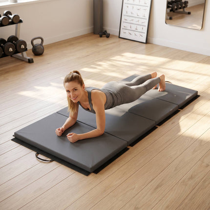 Tapis de gym pliable avec poignées, gris, 180 x 80 x 5 cm