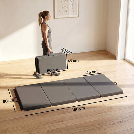 Tapis de gym pliable avec poignées, gris, 180 x 80 x 5 cm
