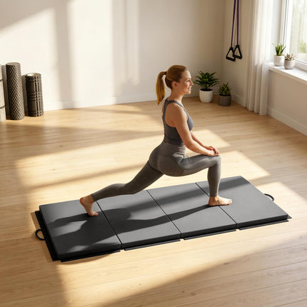 Tapis de gym pliable avec poignées, gris, 180 x 80 x 5 cm