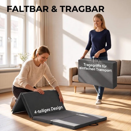 Tapis de gym pliable avec poignées, gris, 180 x 80 x 5 cm