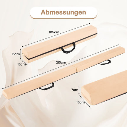 Poutre d'équilibre pliable pour la gymnastique, 210 cm, antidérapante, beige
