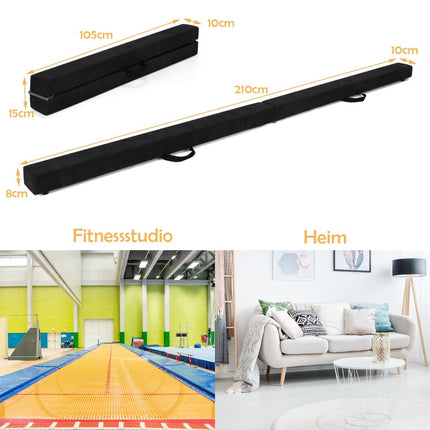 Poutre d'équilibre pliable pour la gymnastique, 210 cm, antidérapante, noire