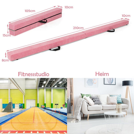 Klappbarer Turn-Schwebebalken, 210cm, Wildleder-Optik, Pink