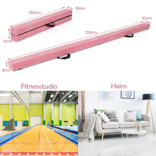 Klappbarer Turn-Schwebebalken, 210cm, Wildleder-Optik, Pink
