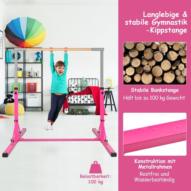 Barre de gymnastique pliable pour enfants, hauteur réglable, rose
