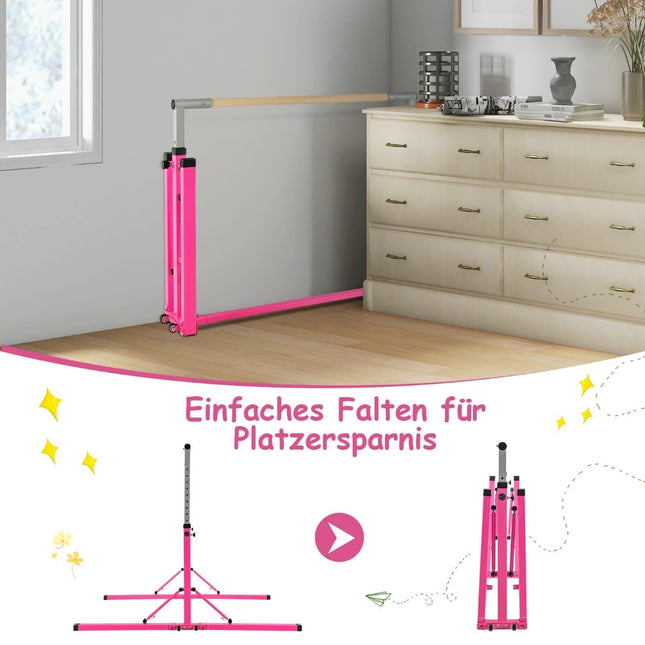 Barre de gymnastique pliable pour enfants, hauteur réglable, rose