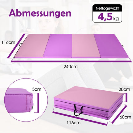 Klappbare Gymnastikmatte, 240x116x5 cm, Lila/Pink