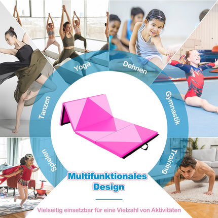 Tapis de gymnastique pliable, 240 x 117 x 5 cm, cuir PU, rose