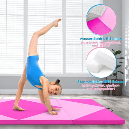 Tapis de gymnastique pliable, 240 x 117 x 5 cm, cuir PU, rose