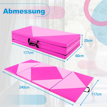 Tapis de gymnastique pliable, 240 x 117 x 5 cm, cuir PU, rose