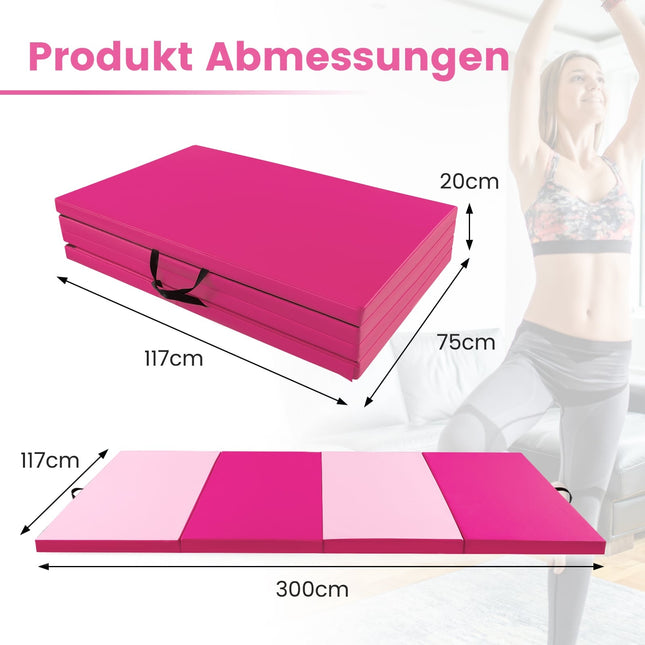 Tapis de gymnastique pliable, 300 x 117 x 5 cm, rose vif