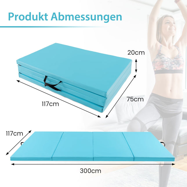 Tapis de gymnastique pliable, 300 x 117 x 5 cm, bleu clair