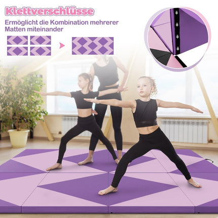 Tapis de gymnastique pliable, portable, 240 x 117 x 5 cm, violet