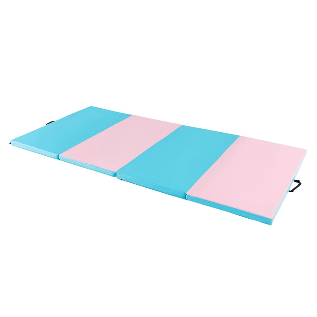 Tapis de gymnastique pliable avec poignées, 240 x 120 x 5 cm, bleu/rose