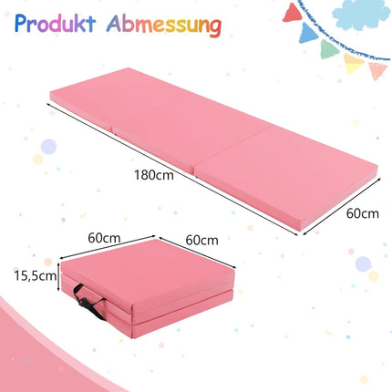 Faltbare Gymnastikmatte mit Tragegriffen – Rosa, 180x60 cm