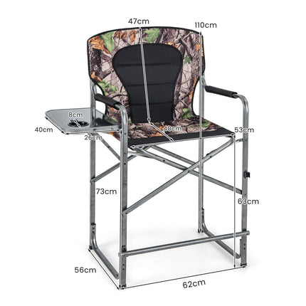 Chaise de chasse haute pliable, chaise de réalisateur surdimensionnée et robuste avec table d'appoint, capacité de charge 150kg