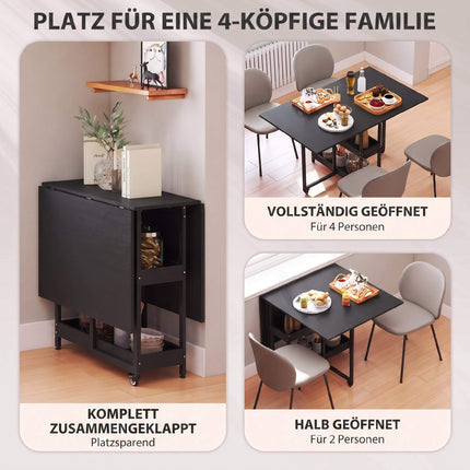 Klappbarer Esstisch im Industriestil, schwarz, 4 Sitzplätze, offene Regale