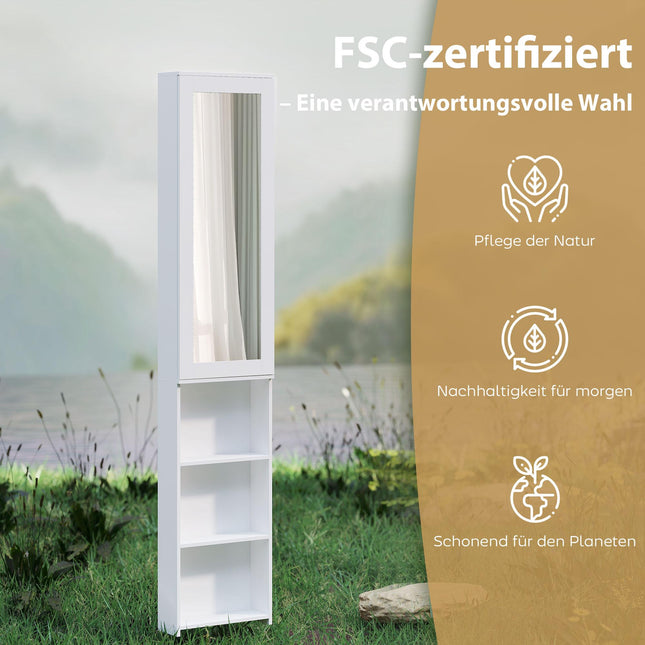 Armoire à repasser pliable avec miroir et étagères, blanche