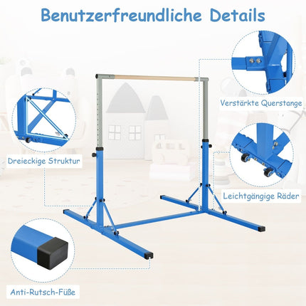 Klappbarer Kinder-Gymnastikbarren, höhenverstellbar, blau