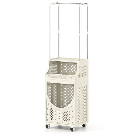 Chariot à linge pliable avec barre de suspension et roues verrouillables