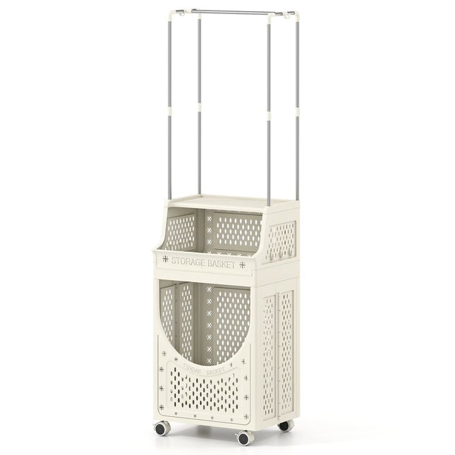 Chariot à linge pliable avec barre de suspension et roues verrouillables